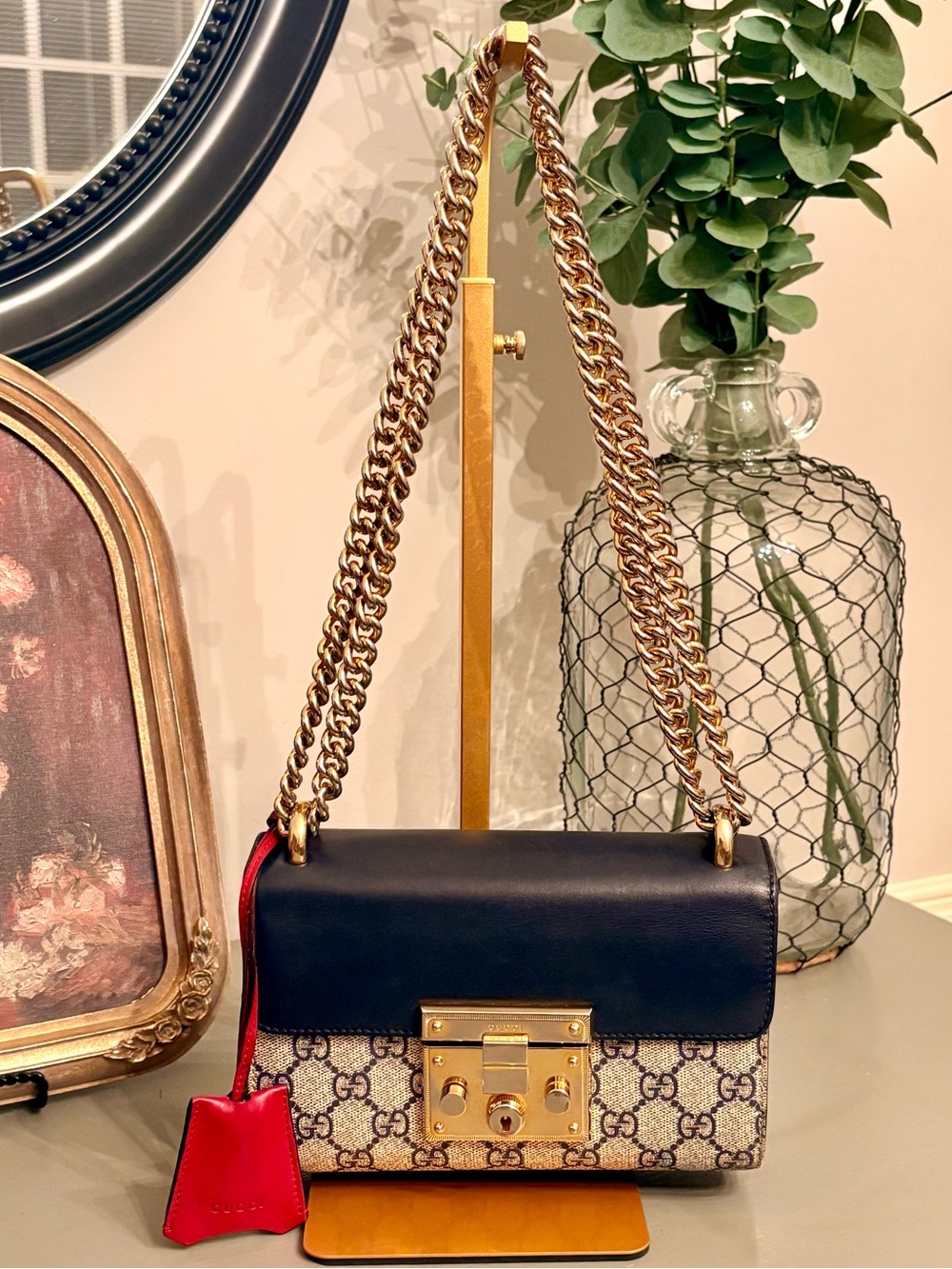 Gucci Padlock Small GG Shoulder Bag - Navy Blue/Red Accent